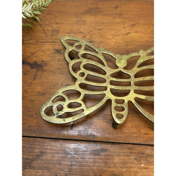 Vintage Brass Butterfly Trivet Decorative Wall Art Metal Hot Pad Made in India - Picture 2 of 7